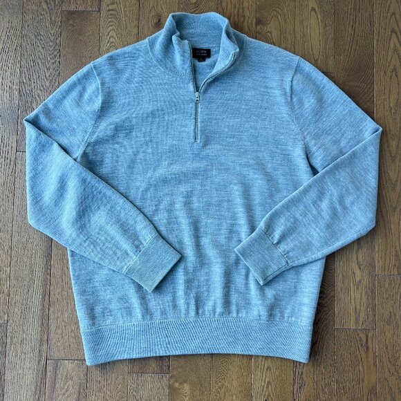J. Crew Other - J.Crew 100% Merino Wool Quarter Zip Sweater Mens‎ L Gray Lightweight Pullover